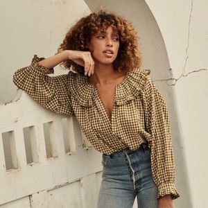 ISO, Doen seychelle top in olive gingham, Xs or small